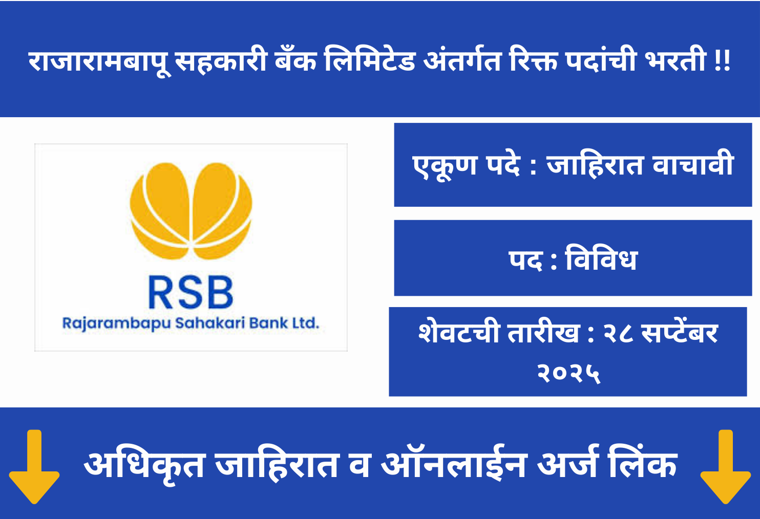 Rajarambapu Sahakari Bank Ltd Bharti 2025