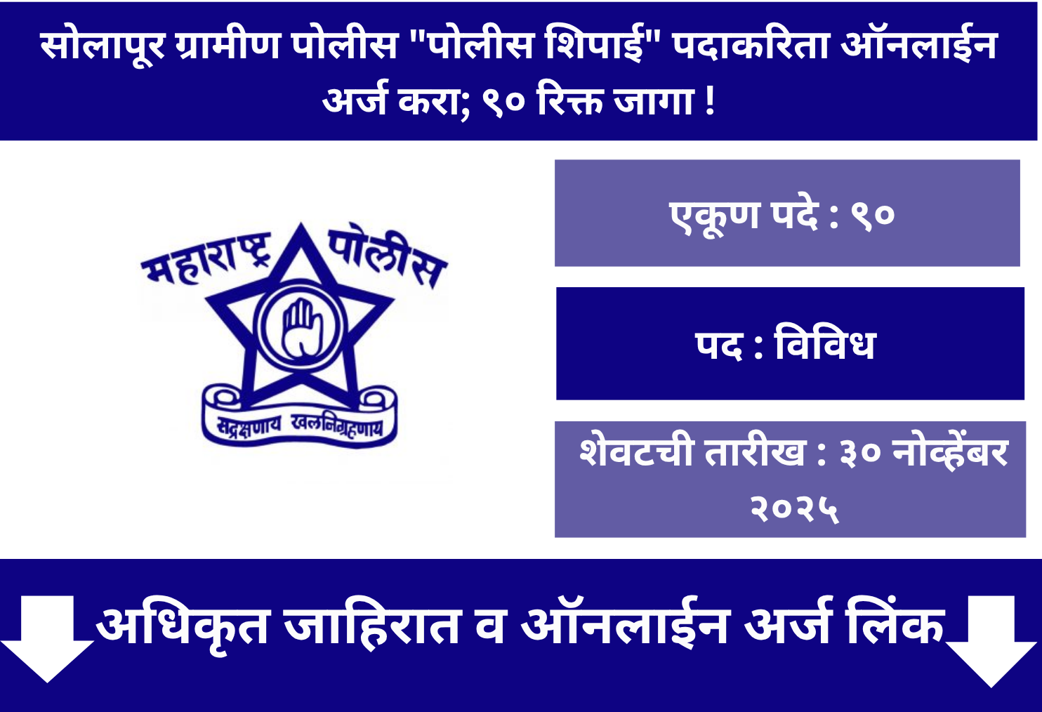 Solapur Rural Police Department Bharti!