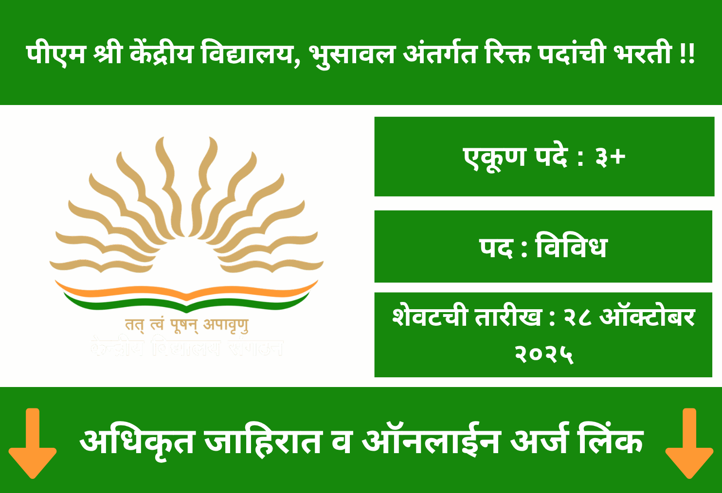 पीएम श्री केंद्रीय विद्यालय, भुसावल अंतर्गत विविध पदांची भरती जाहिरात प्रकाशित !! - KVS Bhusawal Bharti 2025