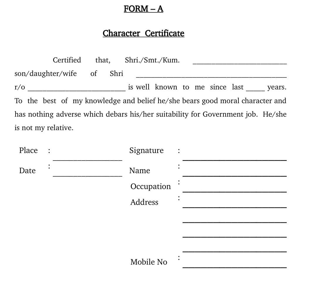 Character certificate Format Download 