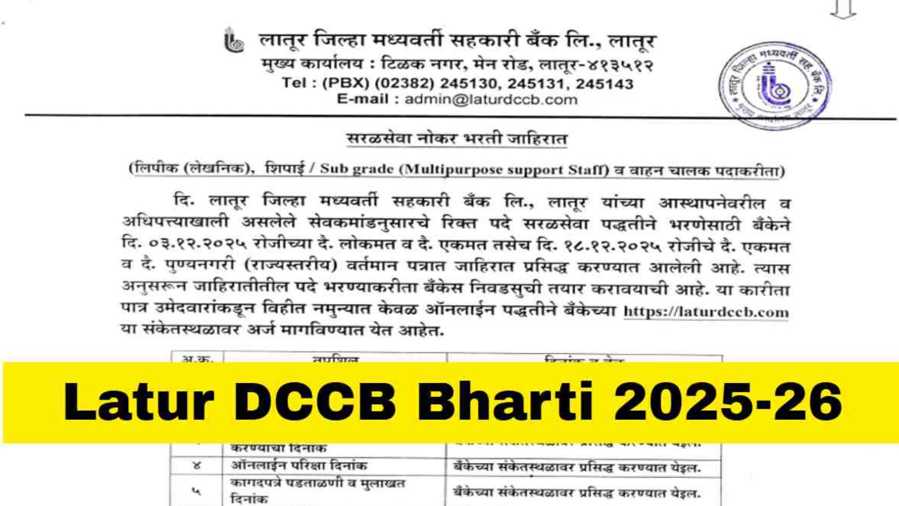Latur DC Bank Syllabus 2026